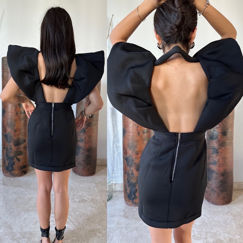 *24 FRIDAY SALE* Making Moves Puff Sleeve Black Scuba Dress - Picture 6 of 7